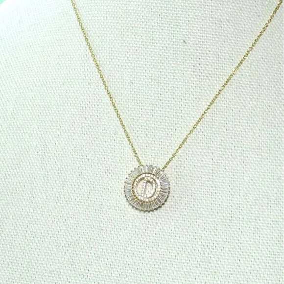 Gold Plated Initial "D" Pendant Necklace With Cubic Zirconia Stones On Fine Chai - Picture 2 of 3